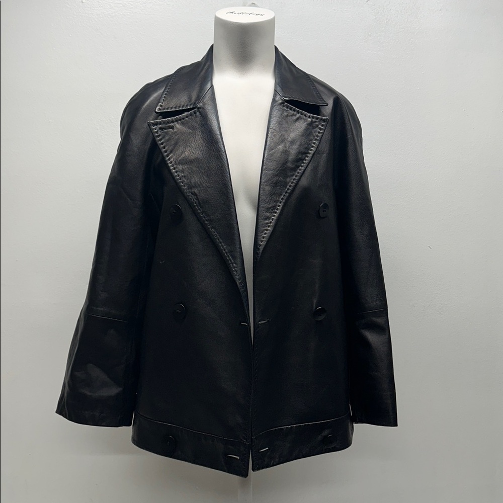 Max Mara Leather Blazer Jacket Button Down Collared Pockets Italian Designer  8